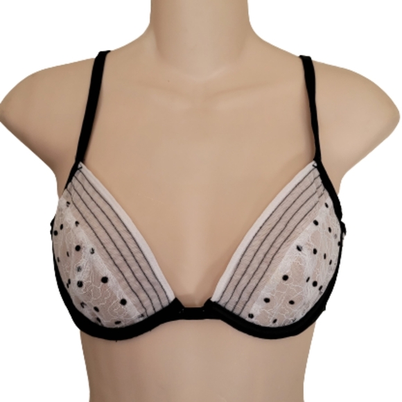 Victoria's Secret White Black Lace Low Cut Demi Bra Size Women's 32C - Picture 3 of 8